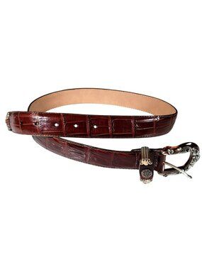 BRIGHTON Buckle Western Belt Brown Leather Cowboy Womens Size M